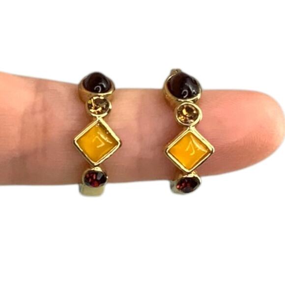 Rhinestone & Gold Tone Small Hoop Earrings - Picture 1 of 6